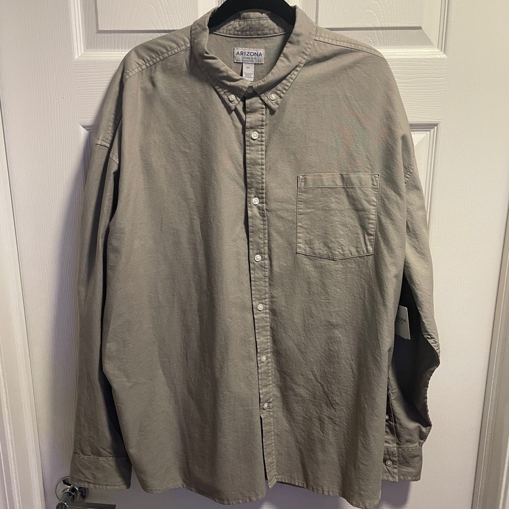 NWT Arizona Jean Co. Men's Tan Long Sleeve Button-Up Twill Shirt XXL